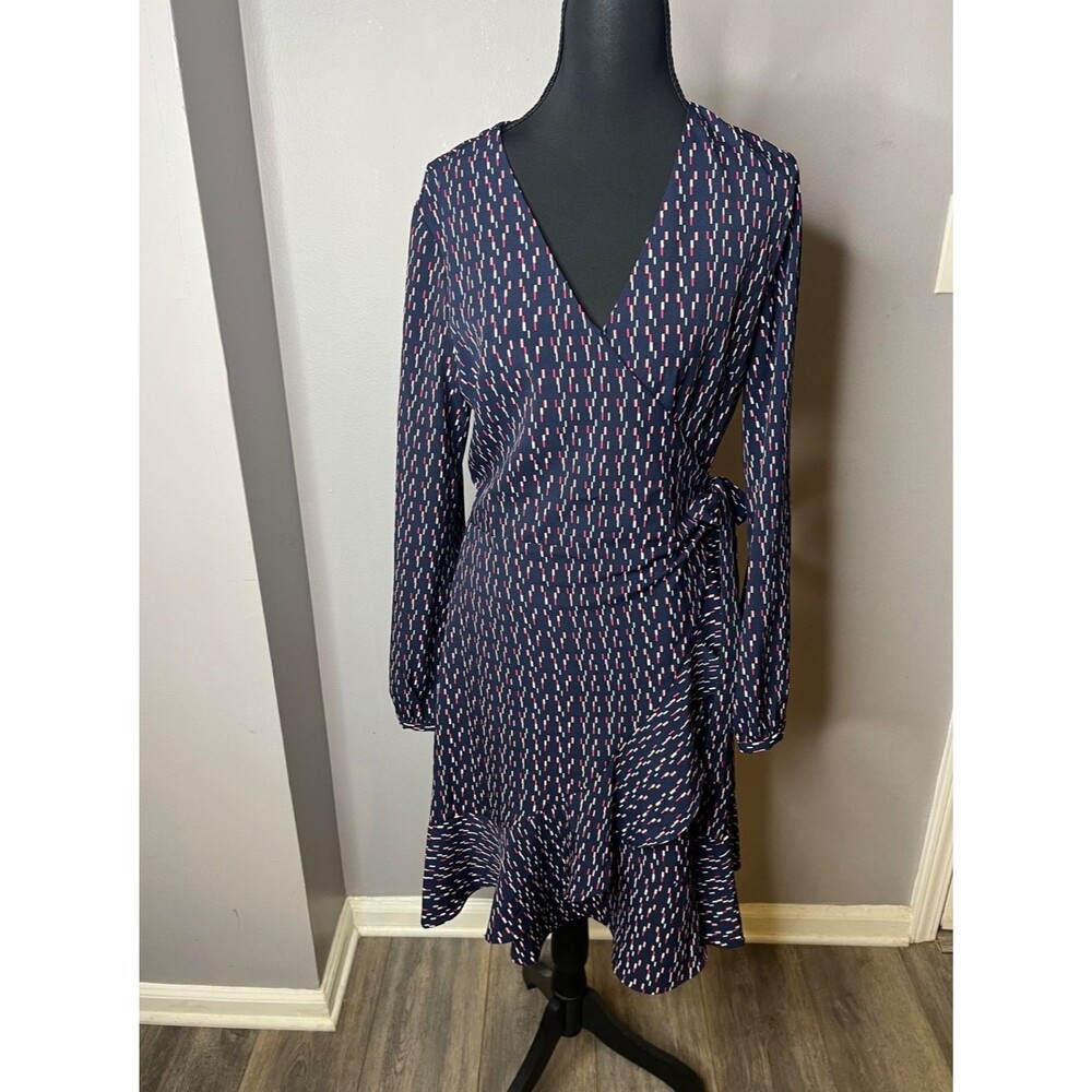 Banana Republic Wrap Dress Blue/Pink Geometric Size 10